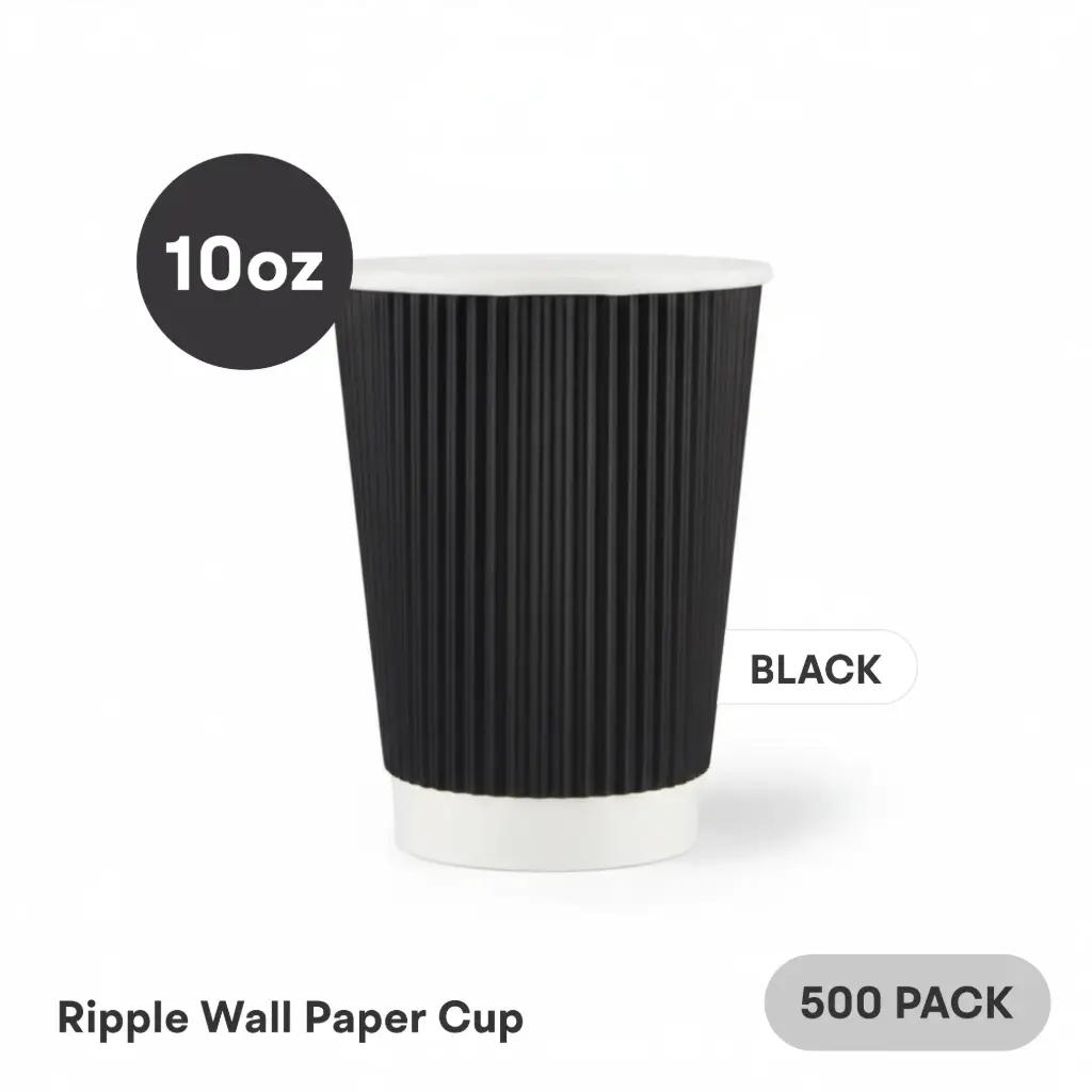 [RW-10-BK] 10 OZ Paper Cup Ripple Wall (300 ML) (Black) [500 per case] Plain Disposable 