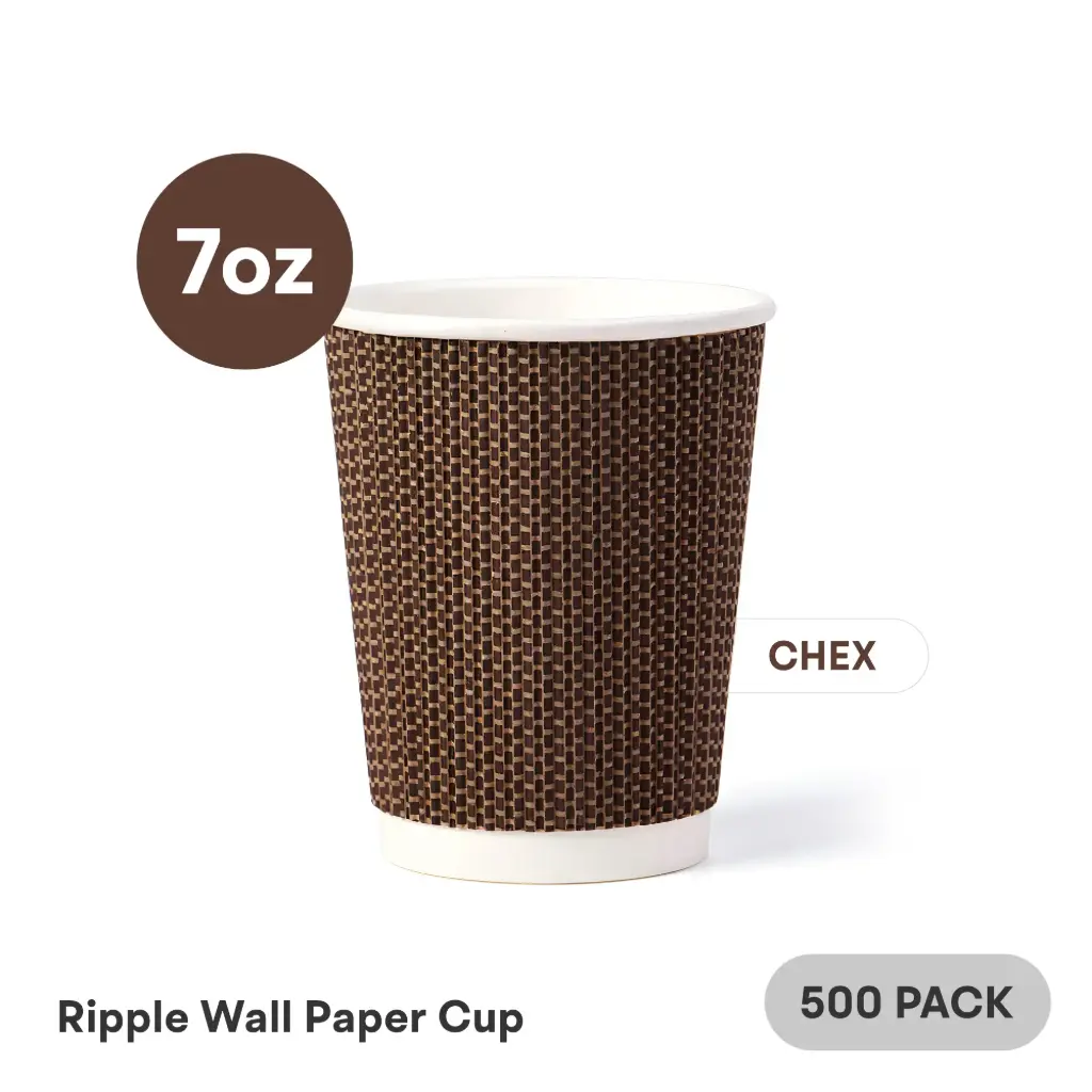 [RW-07-BK-1] 7 OZ Paper Cup Ripple Wall (210 ML) (Brown Chex Black Dots) [500 per case] Plain Disposable
