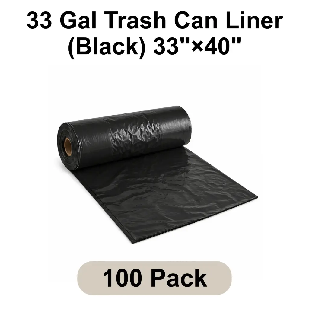[TCL-BK-010] 33 Gal Trash Can Liner (Black) 33"x40" 1.5 Mil Star Seal | 100/Case (4 Rolls x 25 Bags/Roll)
