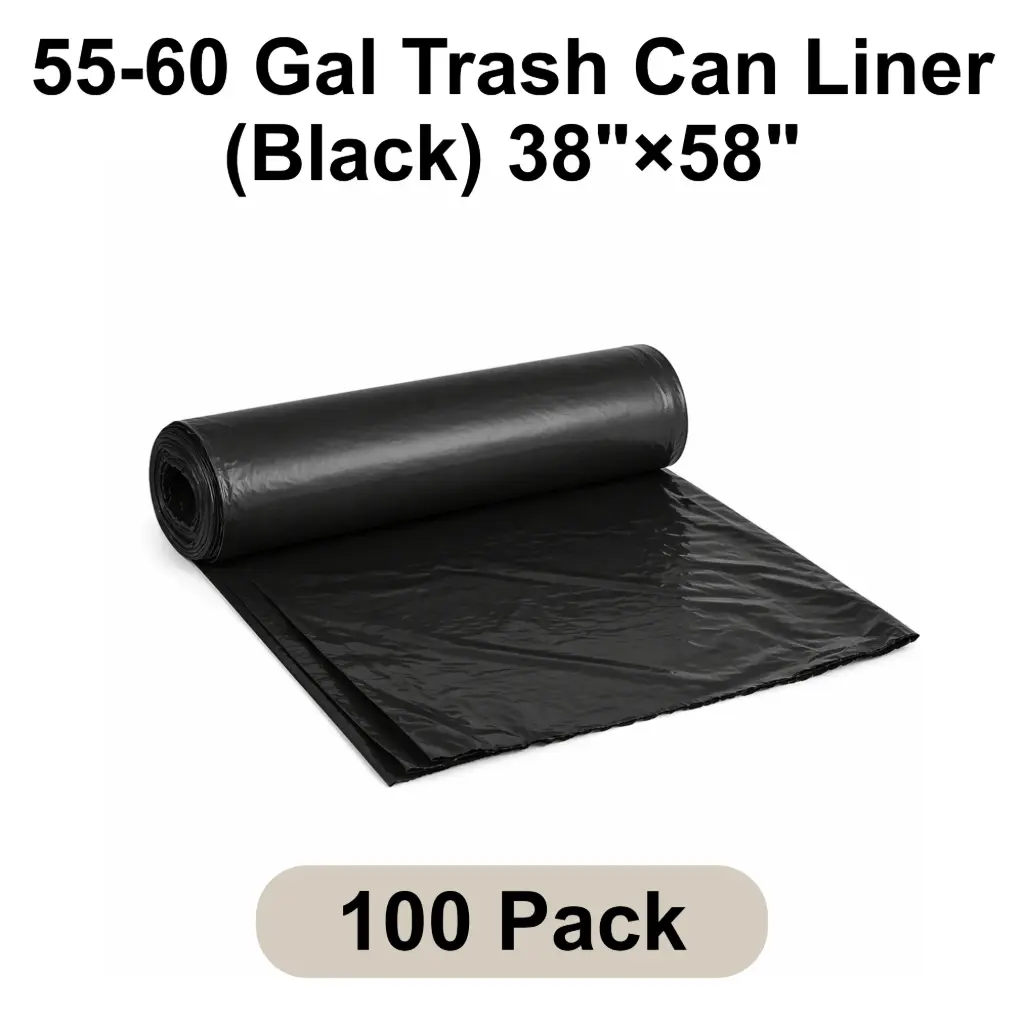 55-60 Gal Trash Can Liner (Black) 38"x58" 1.2 Mil Star Seal | 100/Case (10 Rolls x 10 Bags/Roll) 