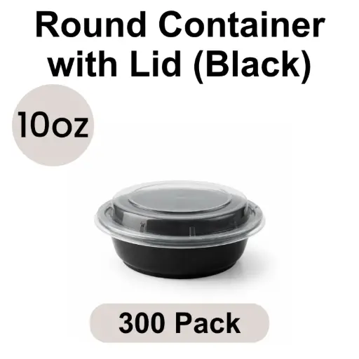 10oz Round Black PP Takeout Container with Lid 300pk [RO-10]